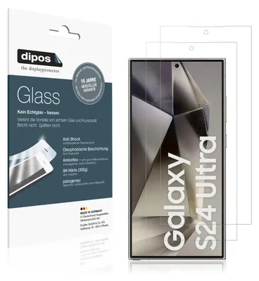 A product package for a screen protector is shown next to a smartphone with the screen protector applied.