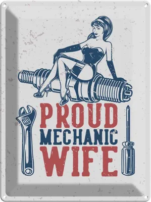 Produktbild von vianmo Blechschild 40x30 cm Pinup Proud mechanic wife Pin Up