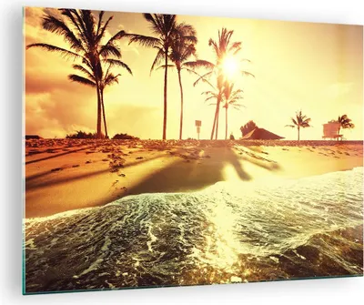 Produktbild von Bilder auf glas - Strand Meer Palme - 70x50cm - Glasbilder - Wandbilder - Kunstdruck - zum Aufhängen bereit - Wanddekoration aus Glas - Glas Bilder - Wandbild auf Glas - Einteilig - GAA70x50-3609