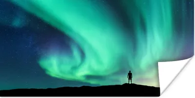 Produktbild von MuchoWow® Poster Nordlichter - Silhouette - Norwegen 40x20 cm - Poster für die Wand - Poster Schlafzimmer