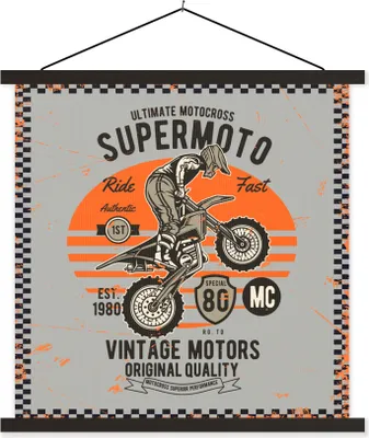 Produktbild von MuchoWow® Textilposter Mancave - Motor - Grau - Orange 60x60 cm mit schwarzem Rahmen - Posteraufhänger