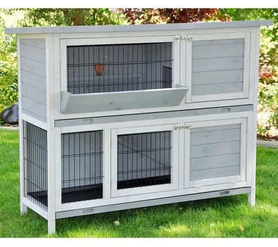 Produktbild von Kaninchenstall Kleintierstall Holzstall - 2 Etagen - 122 x 50 x 103 cm - Kaninchen und Meerschweinchen
