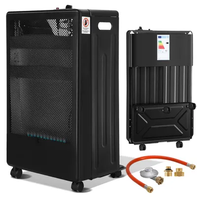 Obrázek produktu pro Vigevee, plynový ohřívač, 3800 W, 2 stupně výkonu, ochrana proti přehřátí, piezoelektrická zapalování, 5 koleček, včetně 2 adaptérů pro zásuvky typu EU