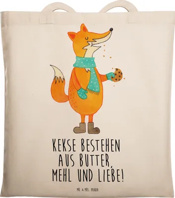 Produktbild von Mr. & Mrs. Panda Jutebeutel Fuchs Keks - Transparent - Geschenk, Weihnachtlich, Plätzchen, glücklich, Tote Bag, Tasche, Winter, Kekse, Frieren, dokumententasche