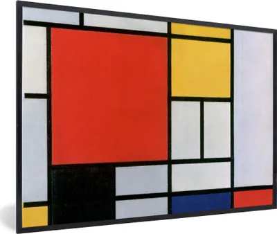 Produktbild von MuchoWow® Gerahmtes Poster Kunst - Mondrian - Alte Meister 90x60 cm - Poster mit Schwarzem Bilderrahmen Wandposter Rahmen Foto Bilder - Fotorahmen - Foto-Plakat