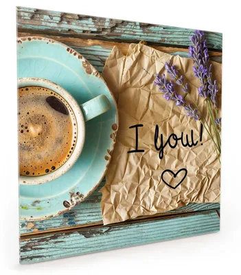Produktbild von Küchenrückwand Spritzschutz Glas mit Motiv Tasse und Lavendel 40 x 40 cm