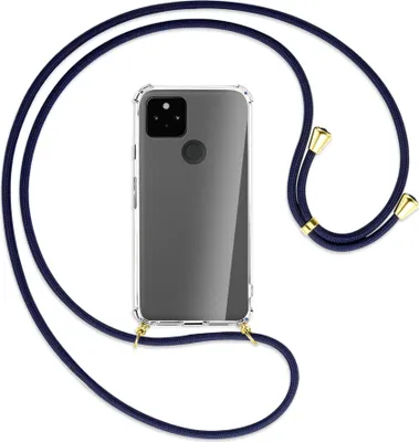Produktbild von Handykette Backcover-Schutzhülle mit Band (Metall goldfarben) für Google Pixel 5a 5G  - dunkelblau