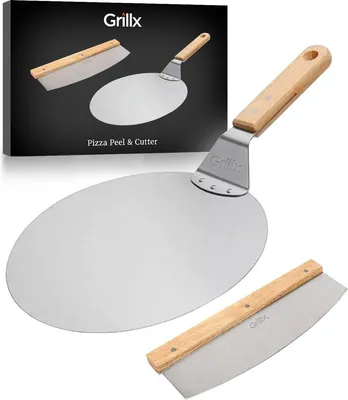 Produktbild von Grillx Pizzaschieber mit Pizzaschneider – 30cm – Pizzaschaufel für BBQ & Ofen – Kamado Zubehör