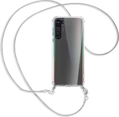Produktbild von Handykette Backcover-Schutzhülle mit Band (Metall silberfarben) für Motorola Edge - silberfarbene Kette Snake
