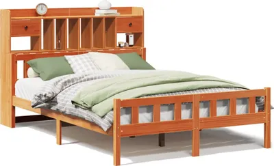 Produktbild von vidaXL Massivholzbett mit Regal ohne Matratze Wachsbraun 160x200 cm
