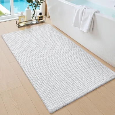 Produktbild von Chenille Badezimmerteppich 60 x 90 cm Weiß, weich, saugfähig, rutschfest, waschbar