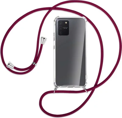 Produktbild von Handykette Backcover-Schutzhülle mit Band (Metall silberfarben) für Samsung Galaxy S10 Lite - dunkelrot