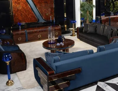 Immagine prodotto di Tavolino da salotto moderno marrone con accenti dorati di design