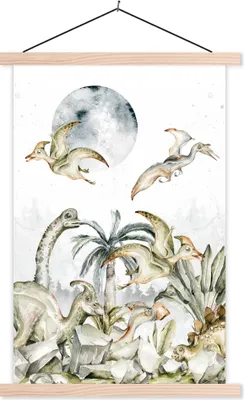 Produktbild von MuchoWow® Textilposter Dinosaurier - Kinder - Dschungel - Grün - Tiere - Natur 40x60 cm mit holzfarbenen Rahmen - Poster