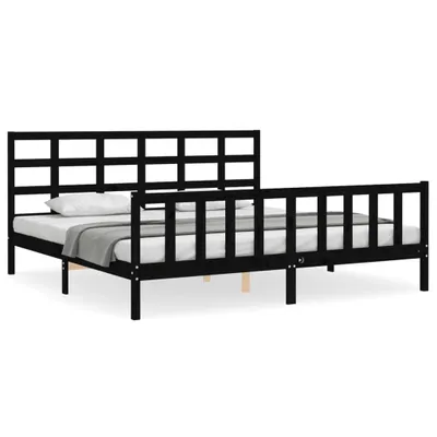 Produktbild von Massivholzbett mit Kopfteil Schwarz 200x200 cm