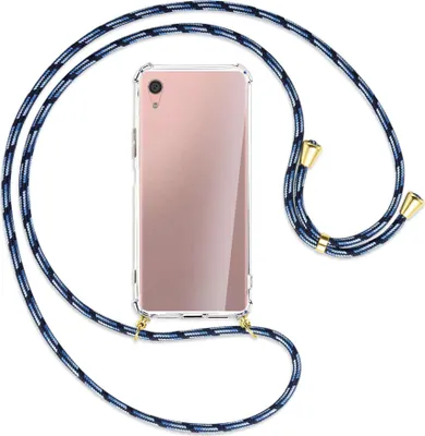 Produktbild von Handykette Backcover-Schutzhülle mit Band (Metall goldfarben) für Sony Xperia XA1 Plus - Blautöne