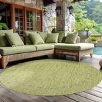 Produktbild von Outdoor Teppich Einfarbig Wetterfest Terasse Balkon Garten Küchenteppich Flachgewebe Sisal Optik, Größe: 120 cm Rund, Farbe: Grün