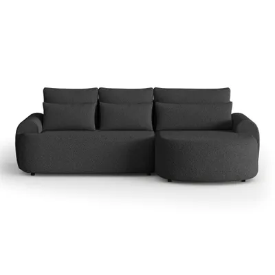 Produktbild von Ecksofa OLIVIO L-Form mit Schlaffunktion, Bouclé Schwarz, Ottomane rechts