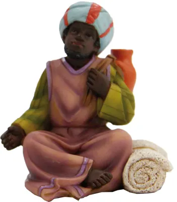 Produktbild von FADEDA Teppichhändler sitzend   / Höhe:11 cm / handbemalt / detailgetreue Krippen Figuren - Weihnachten Tisch Dekoration Krippe Zubehör