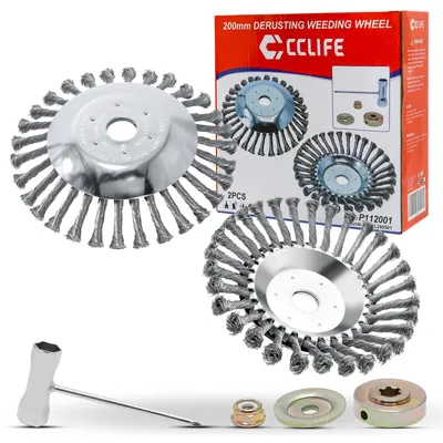 Produktbild von CCLIFE Unkrautbürste Freischneider 2er Set Wildkraut Rundbürste 200x25,4mm – 30 Bündel /120 Stahldrähte
