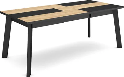 Image de ODIN Table à manger, 194x90x75cm, Pour 10 personnes, Pieds en bois, Chêne et noir