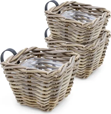 Produktbild von Ratanový balkónový koš v přírodní barvě - 15x15 cm / sada 3 kusů - proutěný balkónový truhlík pro výsadbu (sada 3 kusů / malý)