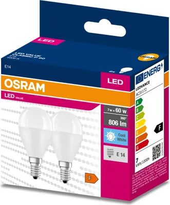 Obrázok produktu pre 2PAK LED žiarovka E14 P45 7W = 60W 806lm 4000K Neutral 200° OSRAM VALUE