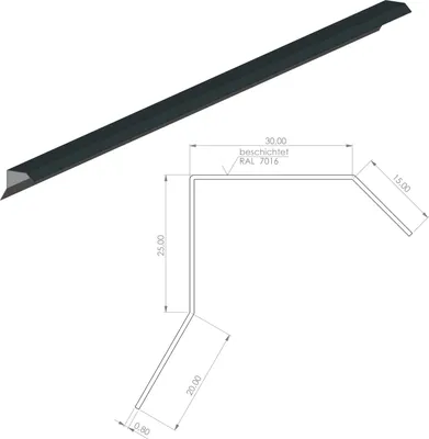 Produktbild von Blendenabdeckung für Flachdach Aluminium | 30mm Blende | Anthrazit 200cm | Dachblech Tropfkante Winkelblech Pultdach Gartenhaus