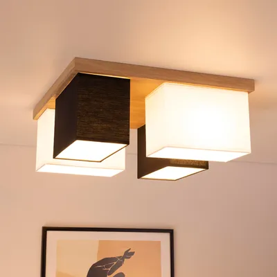 Produktbild von MeLiTec Deckenleuchte "Paloma", D129, aus Eiche Echtholz, creme/weiß und schwarz, moderne Deckenlampe