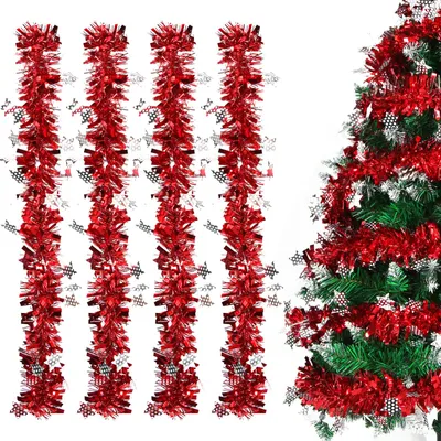 Weihnachtsgirlande rot, 4 Stück, 8 m, glänzend mit Sternen