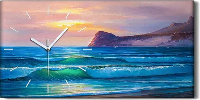 Produktbild von Leinwand Uhr Küche Wohnzimmer Bild 60x30 Gemälde Küste Ozean Meer Wellen Natur - weiße Hände
