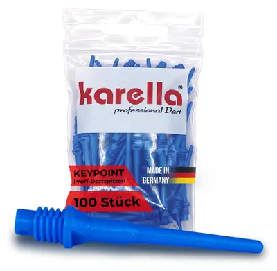Produktbild von Karella Profi Dartspitzen Keypoint-Special,  Germany, 100 Stück, 2BA Gewinde, extrem stabile Dartspitzen Kunststoff, äußerst langlebig Softdart Spitzen, Soft Tips, blau,Spitzen für Dartautomat
