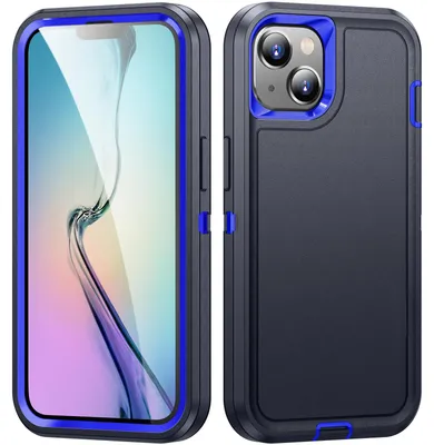 Produktbild von Handyhülle für iPhone 14 Plus/iPhone 15 Plus Hybrid Dreilagige Militärischer Heavy Duty Stoßfeste Schutzhülle Dunkelblau