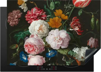 Produktbild von KitchenYeah© Herdabdeckplatte Stilleben mit Blumen in einer Glasvase - Gemälde von Jan Davidsz. de Heem , 75x52cm, Küche Deko, Glaskeramikkochfeld Herdabdeckung, Abdeckplatte fùr Kochfeld