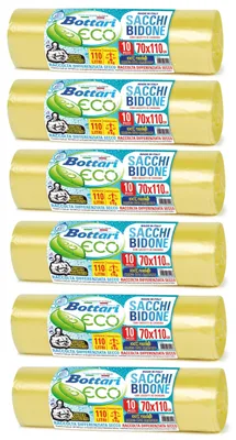 Obrázok produktu pre Bottari, 60 kusov, vrecia na odpad, objem 110 litrov, rozmer 70 x 110 cm, s uzatvárateľnými páskami, žlté, vhodné na suchý odpad