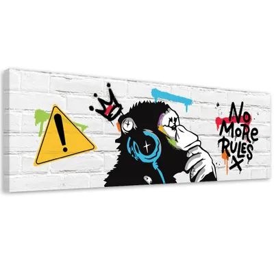 Zdjęcie produktu dla Obraz na płótnie Banksy DJ Małpa 90x30 Feeby Biały obraz na ścianę gotowy do zawieszenia
