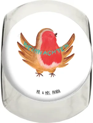 Produktbild von Mr. & Mrs. Panda Bonbonbehälter Rotkehlchen Weihnachten XL 2000ml - Weiß - Geschenk, Winter, Heiligabend, Bonboniere, Süßigkeiten Glas, Weihnachtsgruß, keksglas, Frohe