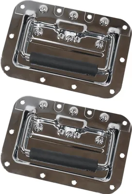 Produktbild von HMF 14992-09 Klappgriff Einbauschale 2er Set, verzinkter Stahl, Gefedert, 10-Loch, 16 x 10,7 cm, silber