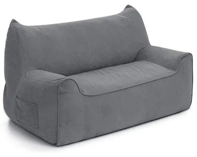 Zdjęcie produktu dla Duża sofa typu beanbag dla dorosłych – podwójna sofa dwuosobowa – miękka, wytrzymałość do 180 kg, materiałowa, do salonu i sypialni – szara