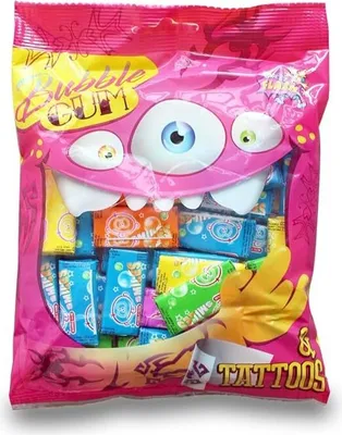 Produktbild von Bubble Gum & Tattoos 125g einzeln verpackte Kaugummis mit Tattoo-Sticker