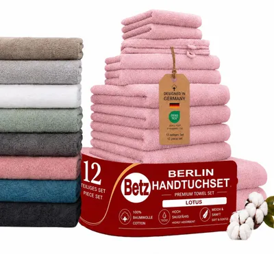 Produktbild von Betz Berlin Handtuch-Set 12-teilig – 100% Baumwolle – ® – Duschtücher, Handtücher, Gästetücher & Waschhandschuhe Farbe Lotus