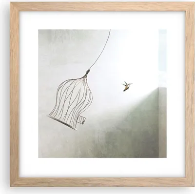 Produktbild von Gerahmtes Poster - Rahmen in heller Eiche - Flug Vogel Käfig - 30x30 cm - Wand Bild - Wanddeko - Wandbilder - Kunstposter - Wandposter - Bilderrahmen - Bilder - Kunstdruck - P2NAC30x30-5085