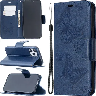 Produktbild von Mobigear Butterfly iPhone 12 Pro Hülle Klapphülle Geldbörse - Blau