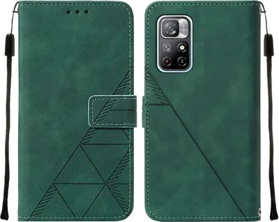 Produktbild von Xiaomi Poco M4 Pro 5G Hülle, Schlank Prägung Flip Leder Kartenfächer Schutzhülle mit Ständer für Xiaomi Poco M4 Pro 5G Grün