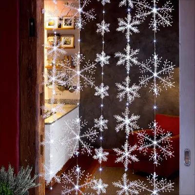 Produktbild von LED Vorhang Lichterkette Winter Deko Motiv Schneeflocken 75 LED Outdoor Fenster