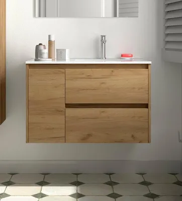 Image de Salgar Noja Meuble bas 850 2 tiroirs 1 porte à gauche + vasque Chêne Afrique