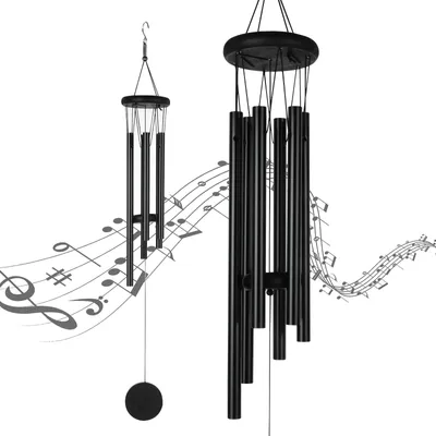 Produktbild von Windspiel aus Metall für den Außenbereich – Schwarzes Windspiel – Klangspiel – Dekoration für den Garten – 6 Aluminiumröhren – Rostbeständig