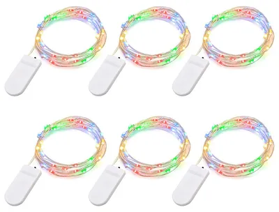 Image de Guirlande lumineuse LED - 2 mètres, 20 LED, fil argenté, lot de 6