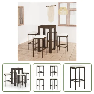 Produktbild von The Living Store 5-tlg. Gartenbar-Set mit Kissen Poly Rattan Braun