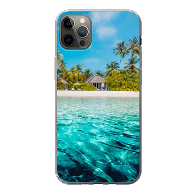 Produktbild von MuchoWow® Handyhülle Schutzhülle Hülle für iPhone 12 Pro Max Strand - Palmen - Meer Silikon Softcase Handy Hülle - Hartschale